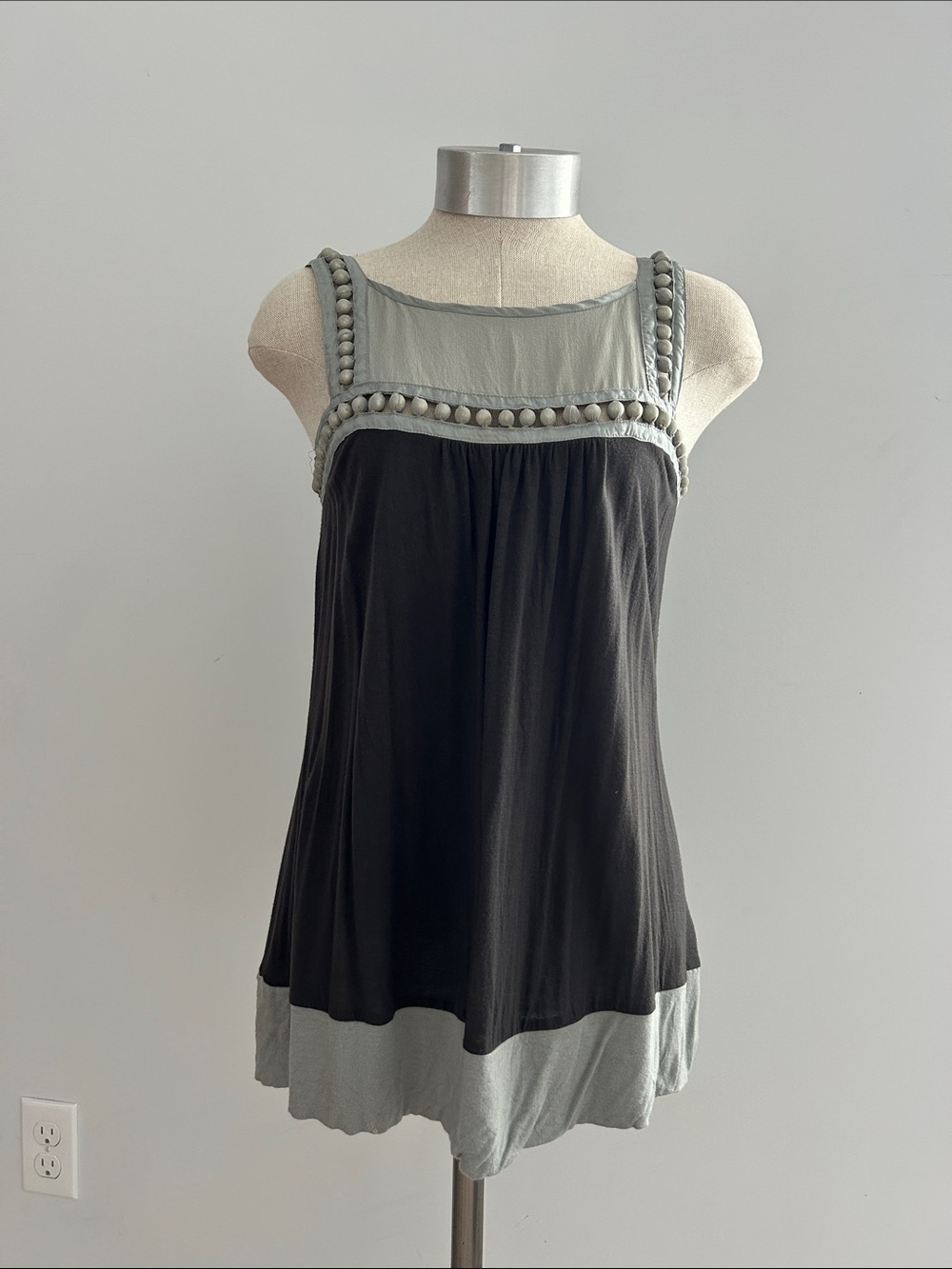 VTG Nougat London Silk-Trim Bauble Bead Tunic Tank Top Y2K Small‎ Sz. 1